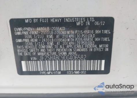 2013 Subaru Forester 2.5X z USA, uszkodzony, nr VIN JF2SHABC9DG406582